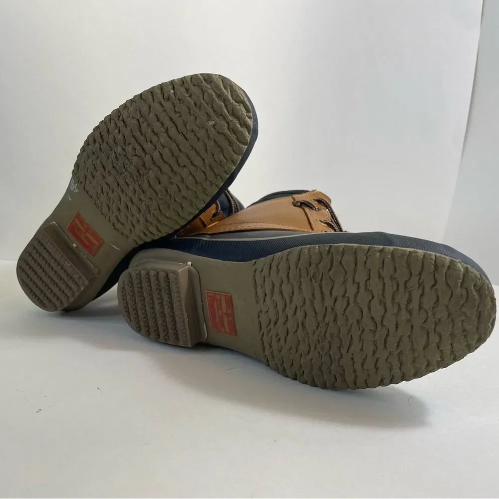 Sporto Duck Boots Thermolite Navy Tan Leather Lace Up Insulated‎ Lining